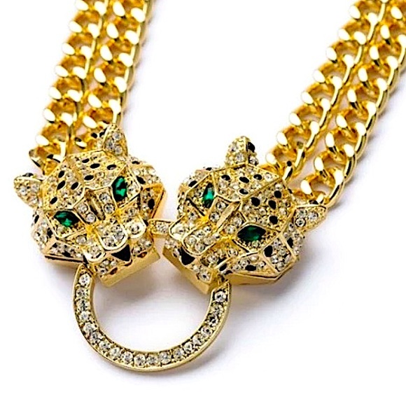 Gold Leopard Double Headed Exaggerated Statement Choker - Picture 11 of 15